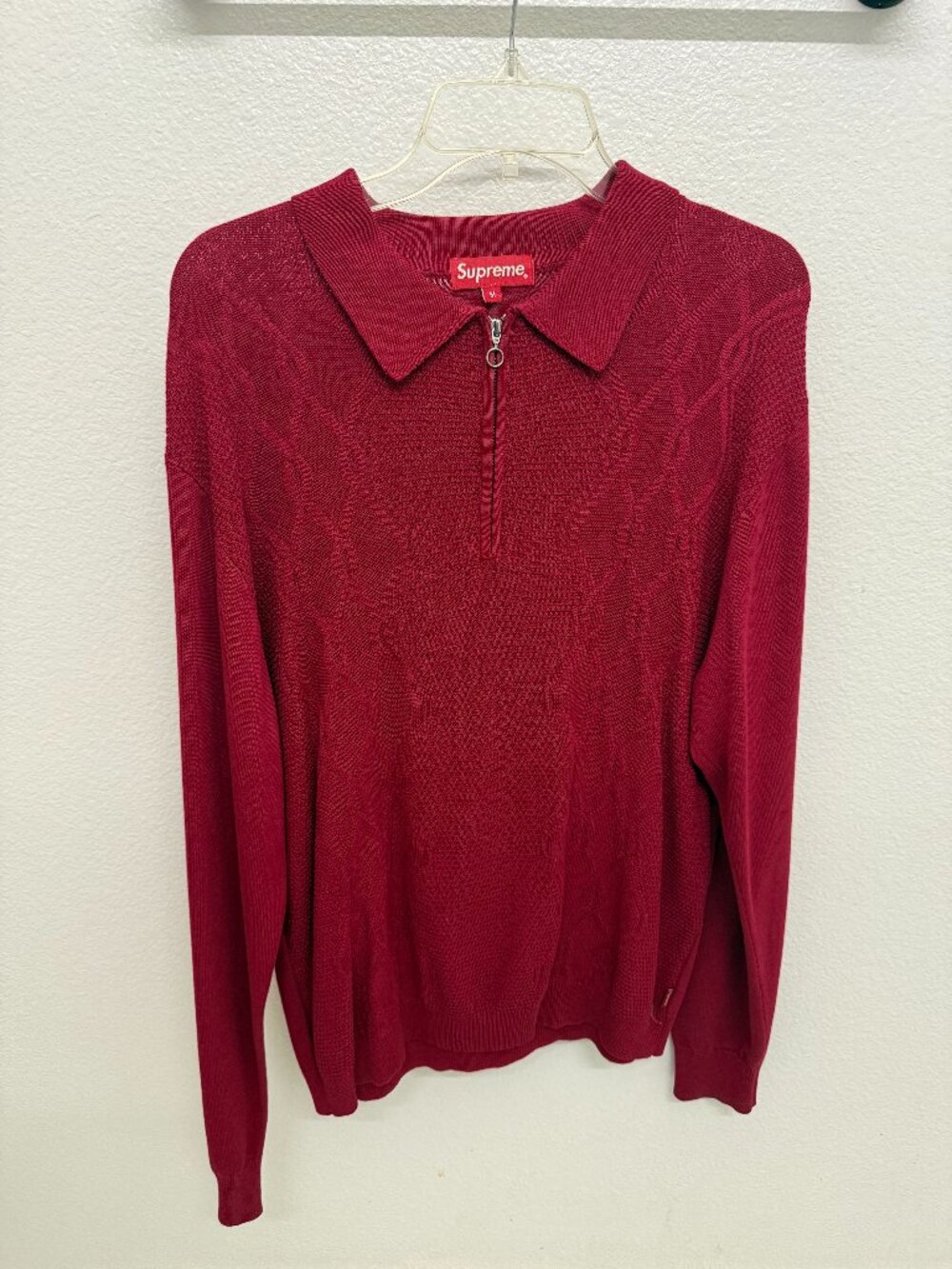 Supreme Burgundy Knit Polo Sweater Half Zip Collar Size M